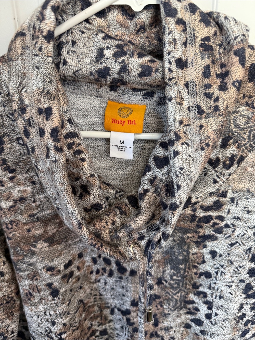 Ruby Rd. Neutral Leopard Print Cowl Neck Pullover - Picture 3 of 4